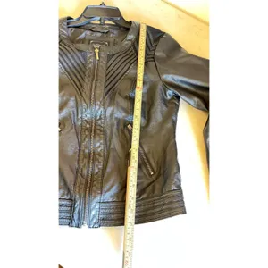 Buckle Black Motorcycle Grunge biker faux leather zip up jacket sz Medium thumbnail 11