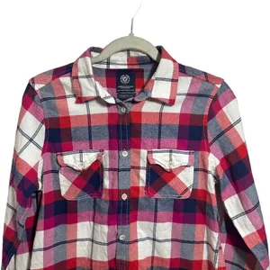 American Eagle Outfitters Womens Sz M Favorite Fit Flannel Shirt Plaid Red Black thumbnail 2