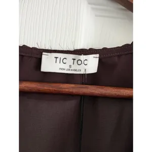 TIC TOC Chocolate Brown Chiffon Ruffle Tie Front Top S NWT thumbnail 3
