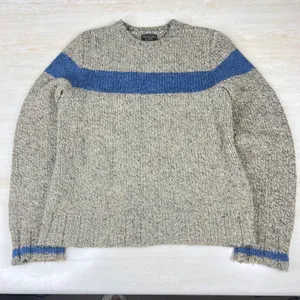 Vintage Abercrombie & Fitch Wool Blend Striped Sweater Oatmeal Blue 90s Medium thumbnail 4