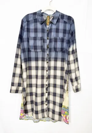 Aratta Silent Journey Cheetah Shirt-Dress Plaid Mixed Media Boho Bohemian thumbnail 1