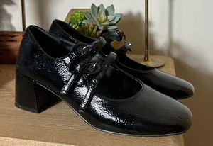 Steve Madden Jazalyn Mary Jane Pump Black Patent‎ Leather Buckle Straps Size 6.5 thumbnail 1