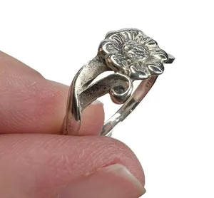 Sterling Silver DBD Stamped Sunflower Flower & Vine Ring thumbnail 6
