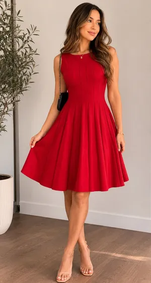 Calvin Klein Red Fit & Flare Dress Size 2 Pleated Stretch Cocktail Date Night thumbnail 1