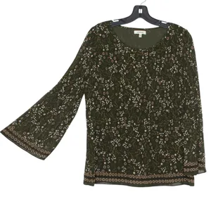 Max Studio Top Boho Cottage Fairy Whimsigoth Floral Bell Sleeve Green Size Large thumbnail 6