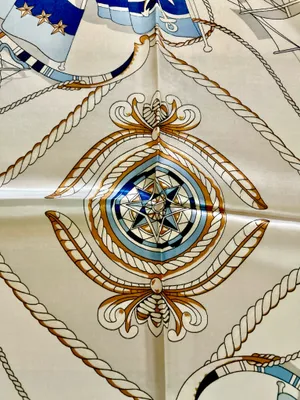 Vintage Square Sailing BOAT,WHEEL&Anchor 35/35 Oversized satin Silky SCARF thumbnail 4