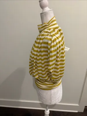 New With Tags Anthropologie Maeve Ruched Mock Neck Striped Top Sz M thumbnail 5