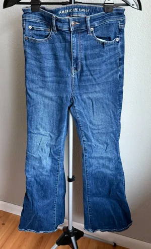 American Eagle Super Hi Rise Flare Split Hem Stretch Jeans Women's Size 8 thumbnail 1