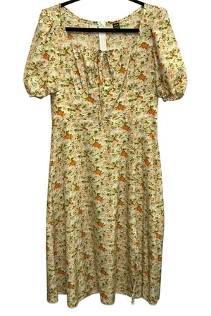 Shein Floral Cottagecore Dress Large Puff Sleeve Square Neck‎ Midi thumbnail 1