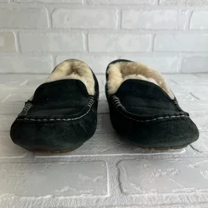 UGG‎ Ansley Moc Slippers Womens 9 Black Suede Sheepskin Slip On Cozy Loafer thumbnail 10
