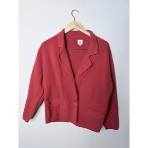 CAbi Red Notch Lapel‎ Blazer Jacket 100% Cotton Women's Size Medium 3/4 Sleeve thumbnail 2
