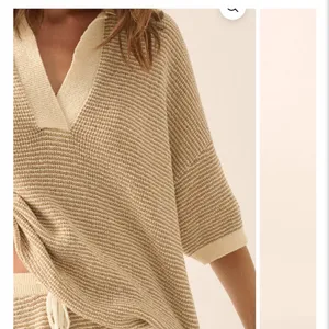 Prómesa NWT Days of Joy Striped Short-Sleeve Polo Sweater size L in Cream & Sand thumbnail 6