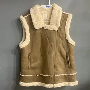 Joie Brown &Cream Shearling suede Vest Gorpcore oversized medium #737 thumbnail 8