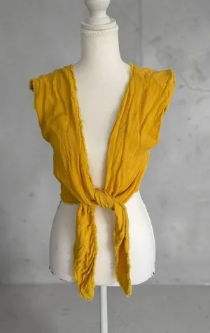FREE PEOPLE Marigold Yellow Tie Front Vest Size Small thumbnail 1