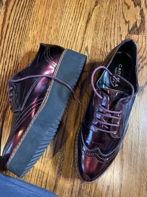 Carvela Kurt Geiger Burgundy Patent Leather Wingtip Platform Oxford Shoes thumbnail 3