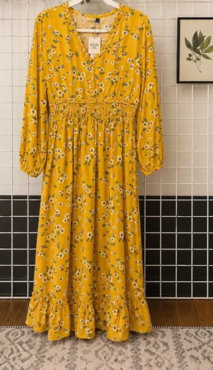 Boutique Mustard Floral Ruffle Maxi Dress – Size L thumbnail 1