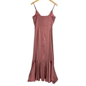 Lulus Enchanted Moments Mauve Pink Satin Ruffle Dress Sz Medium High Low V Neck thumbnail 5