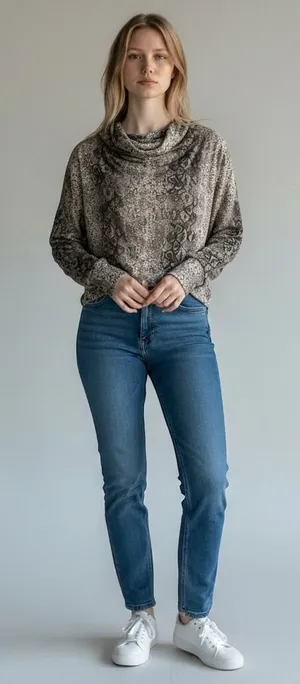 Gibson Snakeskin Cowl Neck Convertible Tunic Top Brown Tan SF8191 Womens‎ Medium thumbnail 1