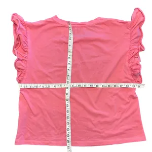 Zara solid pink ruffle short sleeve coquette elevated basic Barbie ballet top M thumbnail 3