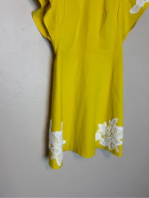 Pearl by Lela‎ Rose Stretch Cotton Lace crochet Detail Dress in yellow white 6 thumbnail 5