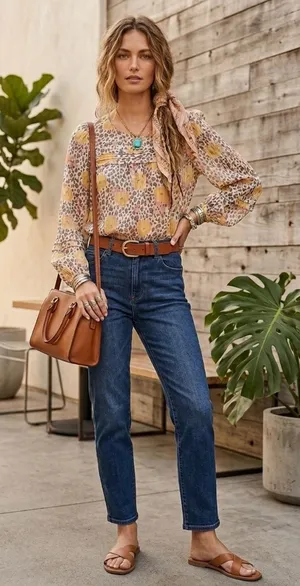 🌸Loft Chiffon Lined Floral Cheetah Pintuck Flowy Metallic Blouse Women's sz M thumbnail 1