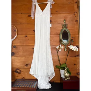 NWT Lulus Eternally Yours White Lace Tie-Strap Mermaid Maxi Dress Bridal Bride S thumbnail 2