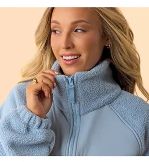 NWT! Blogilates Women's Bonfire Fleece Full Zip Jacket - Light Blue Size XS thumbnail 7