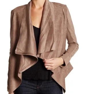 Vigoss‎ Brown Faux Leather Suede Drape Front Moto Jacket S thumbnail 1