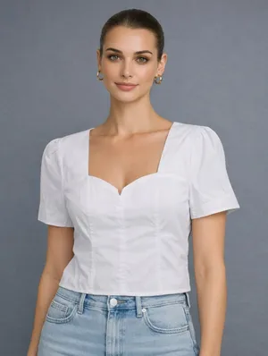 NAKD Puffy Shoulder Corset Top Womens Medium 38 White Side Zip Boho thumbnail 1