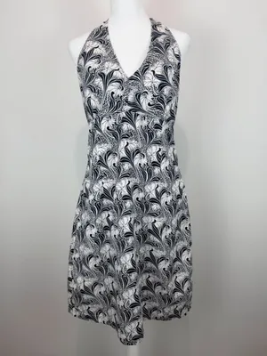 Tommy Hilfiger Women Size 12 Halter Dress Black White Floral Cotton Midi‎ thumbnail 11