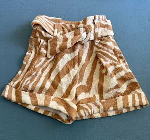 Sézane High-Waist Shorts - Cream & Brown thumbnail 1