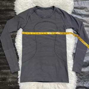 Lululemon Black White Stripe Swiftly Tech Long Sleeve Thumb Holes Sporty Yoga thumbnail 6