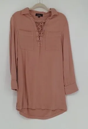 Lulus Best of All Pink‎ Long Sleeve Lace Up Dress Size Medium thumbnail 1
