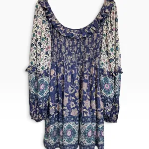 Spell Clairvoyant Mini Dress Blue Floral Paisley Smocked Boho Medium thumbnail 6