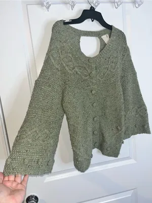 Far Away From Close Wool Blend Crossback Sweater Anthropologie Cable Cardigan S thumbnail 7