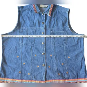Casey & Max Embroidered Denim 100% Cotton Vest with Colorful Trim‎ Size XL thumbnail 4