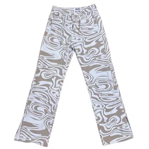 Miss Lola Beige Wavy Print Jeans Size M thumbnail 1
