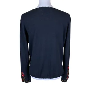 Curio Black Embroidered Floral Sweater‎ Large Vintage Boho Cottagecore thumbnail 4