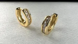CZ Small Gold Hoop Earrings for Women Men thumbnail 1