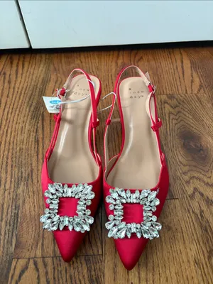 a new day Red Pointed Slingback Heels with Crystal Buckle Size 7.5 New thumbnail 2