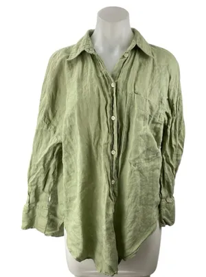Zara Women's Green Long Sleeve Relaxed Fit Pocket Button Down Shirt Top Size M thumbnail 1
