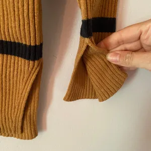NWOT Abercrombie & Fitch Brown Blue Stripe Ribbed Crewneck Sweater Minimal XS thumbnail 6