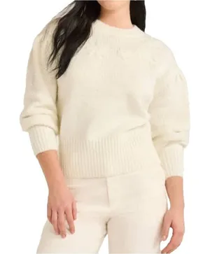 Free Assembly Womens Sweater Size S Cream Floral Embroidered Blouson Sleeve Knit thumbnail 1