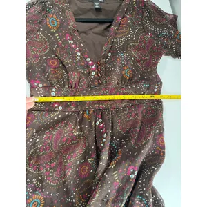 H&M Brown Paisley Floral Print Sheer‎ Flutter Sleeve Midi Dress Women US 6 thumbnail 7