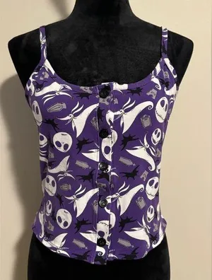 NWOT Disney Nightmare Before Christmas Purple and White Button Down Tank size m thumbnail 1