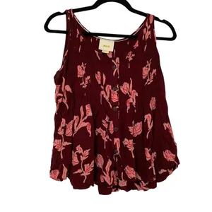 Anthropologie Maeve Burgundy Floral Swing Blouse Womens 8 Sleeveless Boho Beachy thumbnail 2