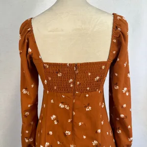 Abercrombie Fitch Rust Brown Floral‎ Sweetheart Neck Puff Sleeve MiniDress Small thumbnail 8