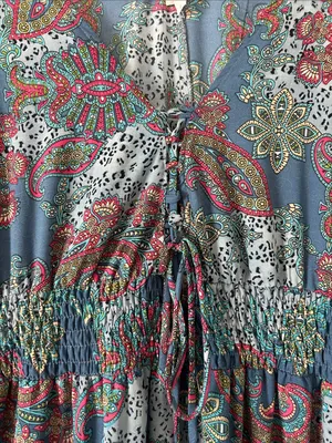Bohemian Paisley Tiered Maxi Dress in Teal by Unknown Brand thumbnail 4