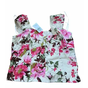 NEW Abercrombie & Fitch Floral Linen Blend Smocked Corset Top Small Coquette thumbnail 2