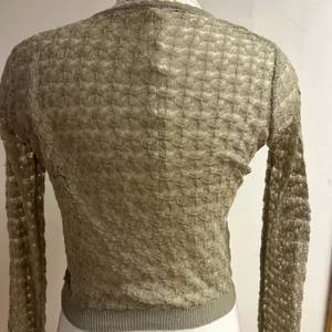 Tan Crochet Cropped French Button Up Cardigan thumbnail 3